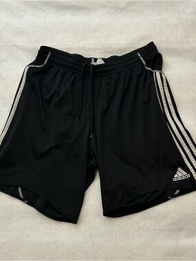 adidas Black Athletic Shorts with White Three-Stripe Detail